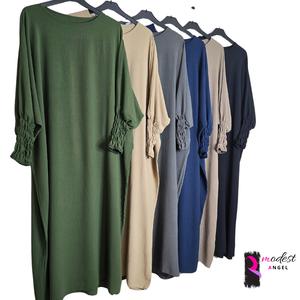 Batwing crepe jazz material flounced sleeve abaya maxi dress casual dress crew neck colour prayer dress islam muslim hajj umrah 16 colours multi colour black beige navy blue grey loose stretchy one size modest Eid Gift minimalist butterfly abayagirls