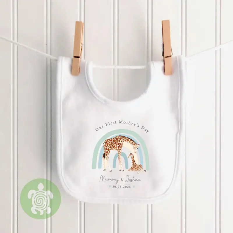 Our First Mothers Day, Giraffe Green Rainbow Mother's Day, Personalised Mothers Day Babygrow Sleepsuit Gift, Mothers Day Baby Boy Girl vest Outfit 3