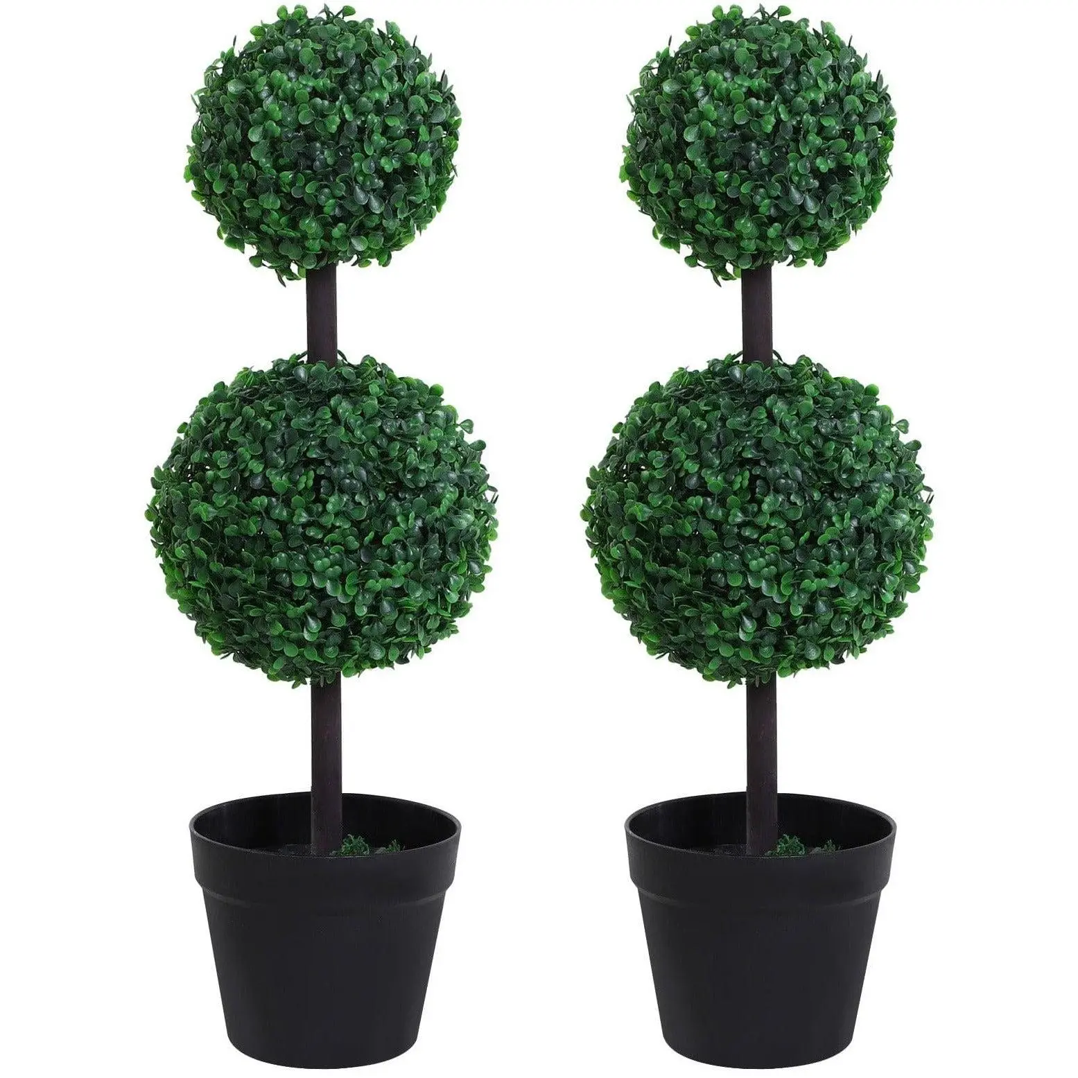 Set of 2 Artificial Boxwood Topiary Trees in Pots, Suitable Indoor and Outdoor Use