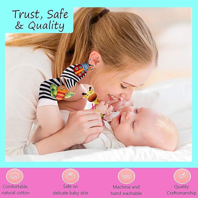 Product Introduction of Foot Finders & Wrist Rattles for Infants Developmental Texture Toys for Babies & Infant Toy Socks & Baby Wrist Rattle - Newborn Toys for Baby Girls Boys - Baby Boy Girl Toys 0-3 3-6 6-9 Months 5