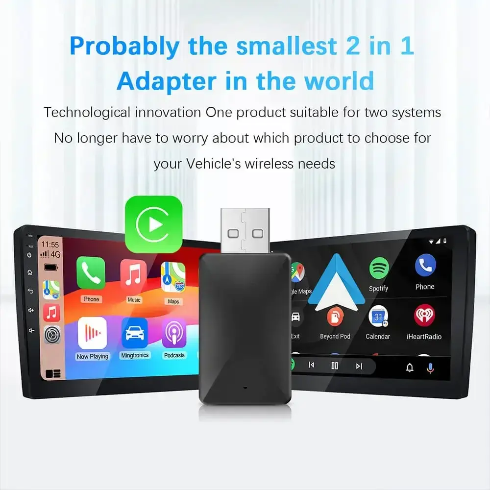 2-in-1 Wireless CarPlay & Android Auto Adapter – Compact Plug & Play Mini Box for Mazda, Subaru, Audi, Mercedes, Toyota & More!