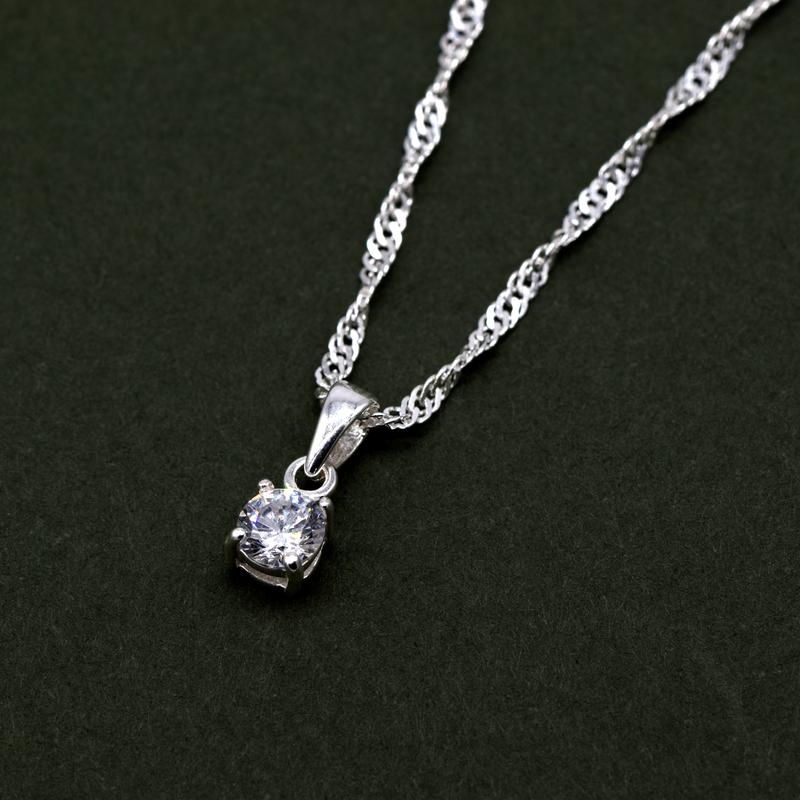 Genuine 925 Sterling Silver Cubic Zirconia Round Pendant Necklace Singapore Chain 14"-24" 3