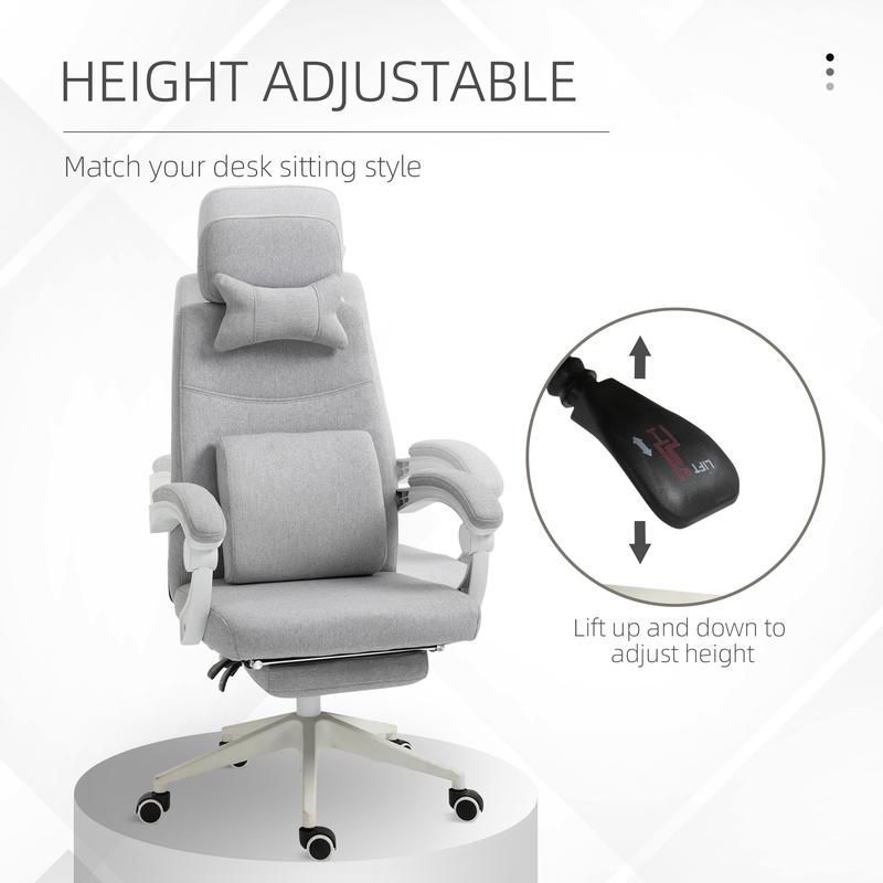 Ergonomic Home Office Chair 360° Swivel with Footrest Height Adjustable Grey 3