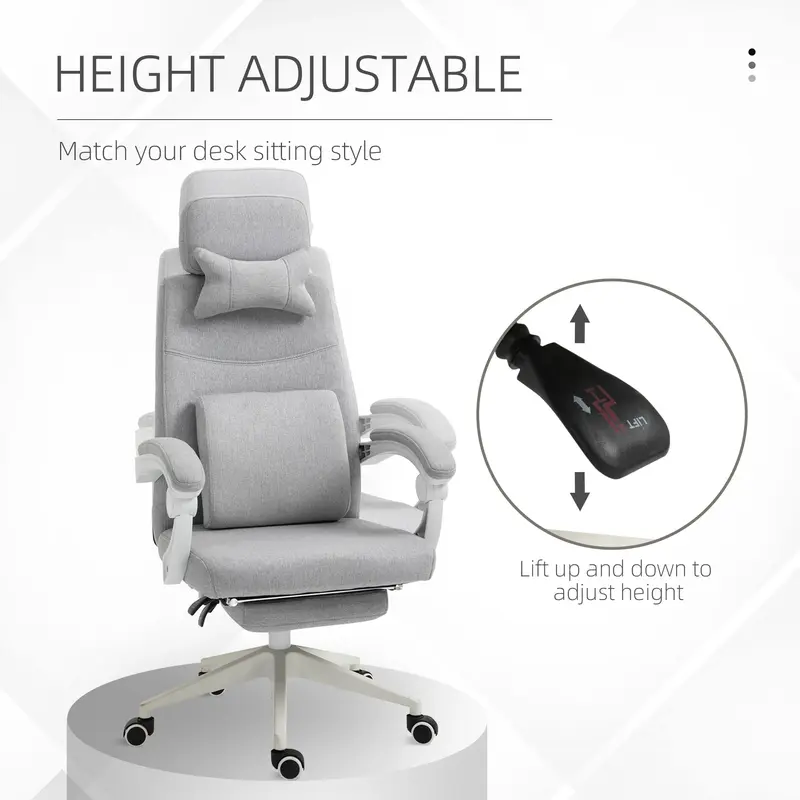 Ergonomic Home Office Chair 360° Swivel with Footrest Height Adjustable Grey 3