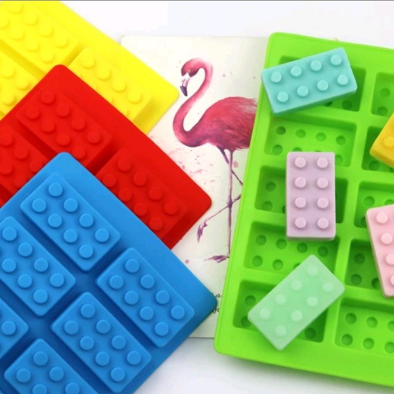 Building Block Bricks Silicone Mould Chocolate Wax Melts Soap Jelly Ice Cubes  Flexible Kids Oven tin tray 4