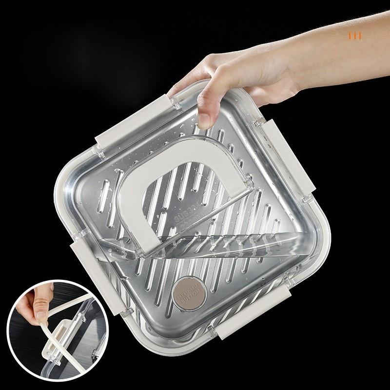 304 Stainless Steel Crisper Square Lunch Box With Handle Rectangle Tableware 1