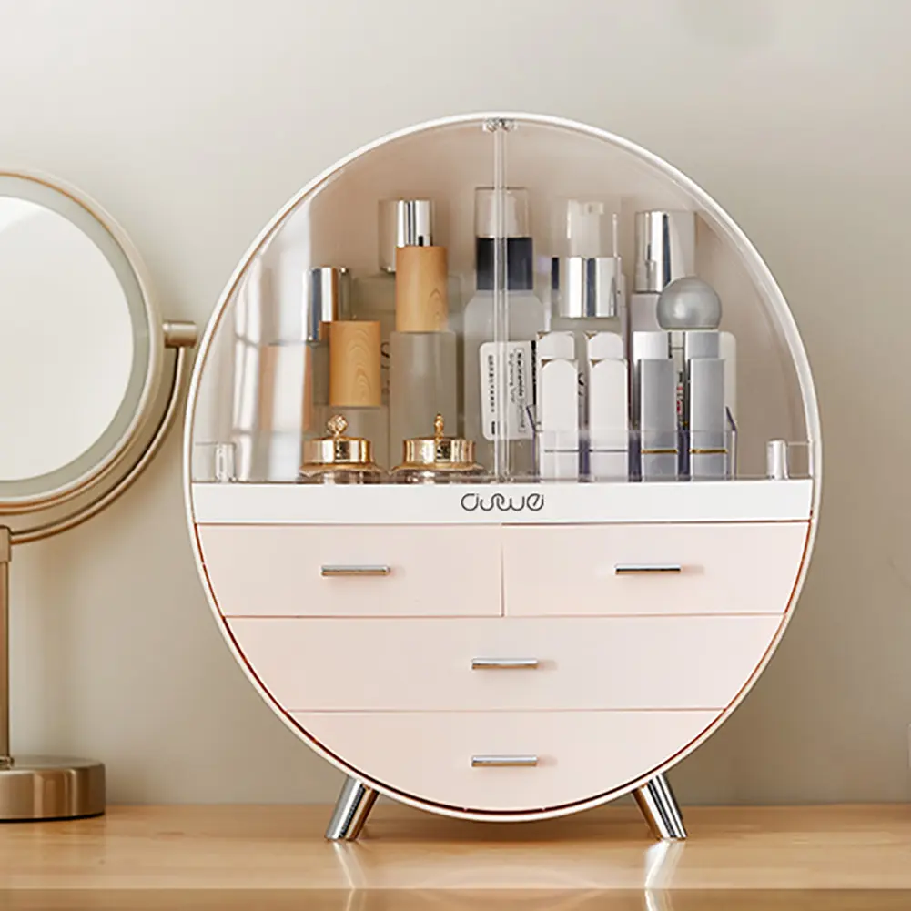 AceHome Dustproof Round Cosmetic Storage Box Desktop Organzier