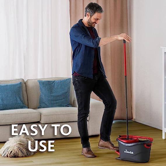 Product Introduction of Vileda Turbo Microfibre Mop and Bucket Set, Spin Mop for Cleaning Floors, Set of 1x Mop and 1x Bucket,Grey/Red, Handle, Bucket, Kitchen, Soft, Adjustable. 10