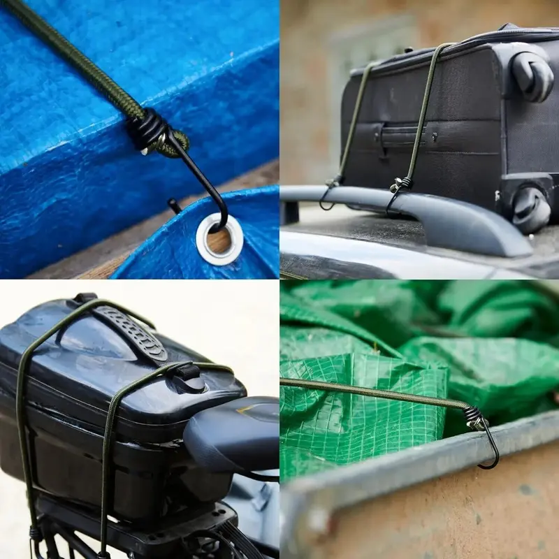 12Pcs Heavy Duty Bungee Cords Cables Straps Military Bungie Elastic Hooks Rope 4
