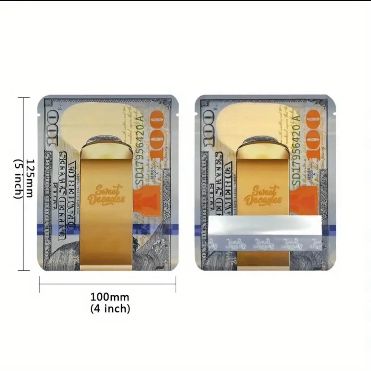 100pcs Dollar Sign Pattern Mylar Bags 3.5 Grams - Smell-Proof & Lightweight Money Bags! - Organiser