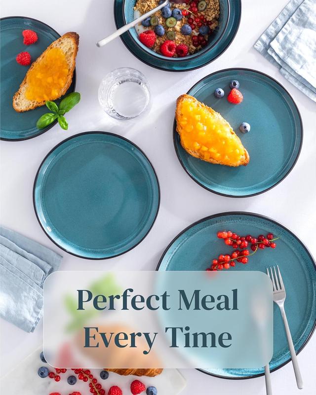 24-Piece Mediterranean Stoneware Dinner Set for 6 with Dishwasher & Microwave Safe Plates and Bowls - Dinnerware 6