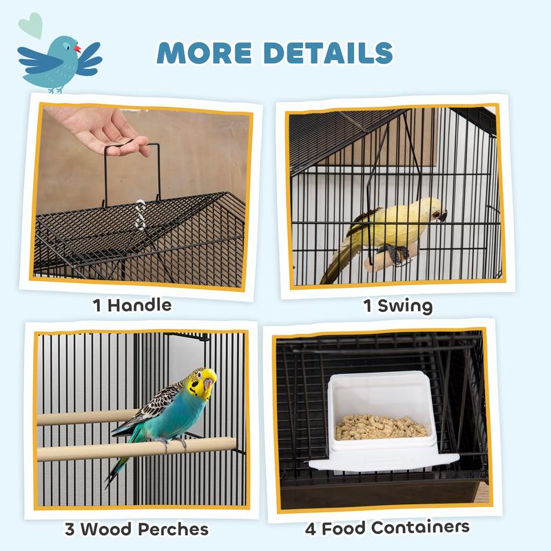 PawHut Bird Cage Budgie Cage with Slide Tray Handle for Finch Canary 1