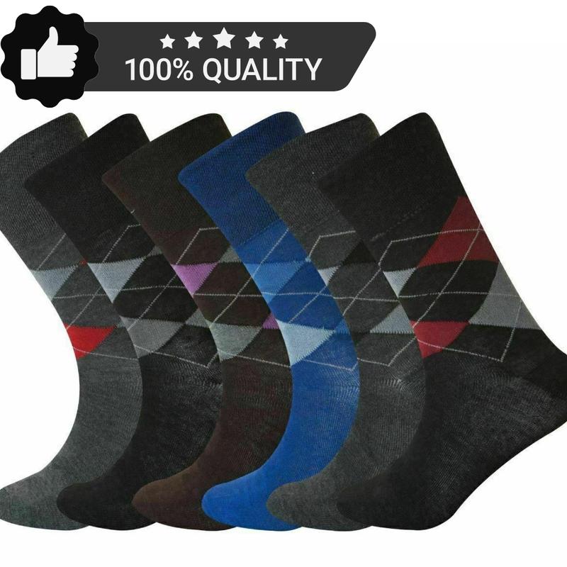 VEARZ Men's Argyle Design Easy Grip Cotton Sock, Size 6-11, Non-Elastic, Classic Loose Top - Beige, Biker Menswear Underwear Techwear 6