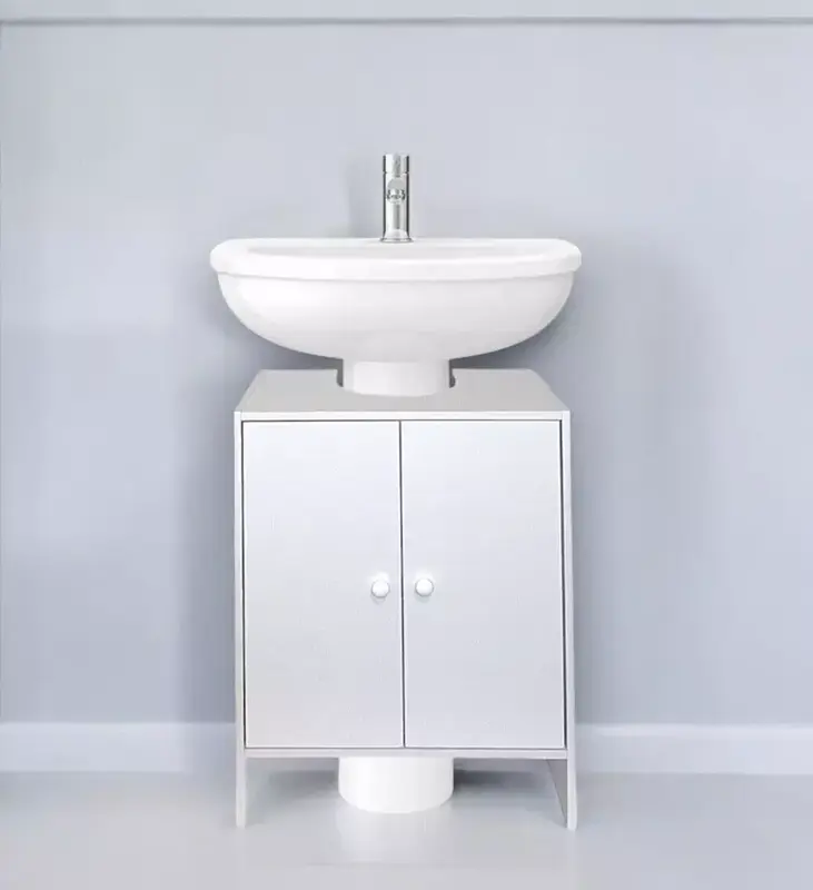 White Bathroom Sink Cabinet Under Basin Unit Cupboard with 2 Door Storage 4