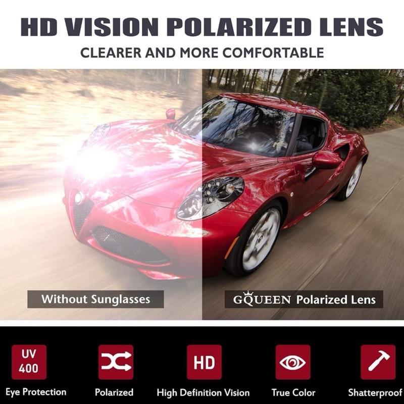 Polarised Sunglasses Mens Womens Lightweight TR90 Frame 100% UV400 Protection Black+Red or Black +Silver 4