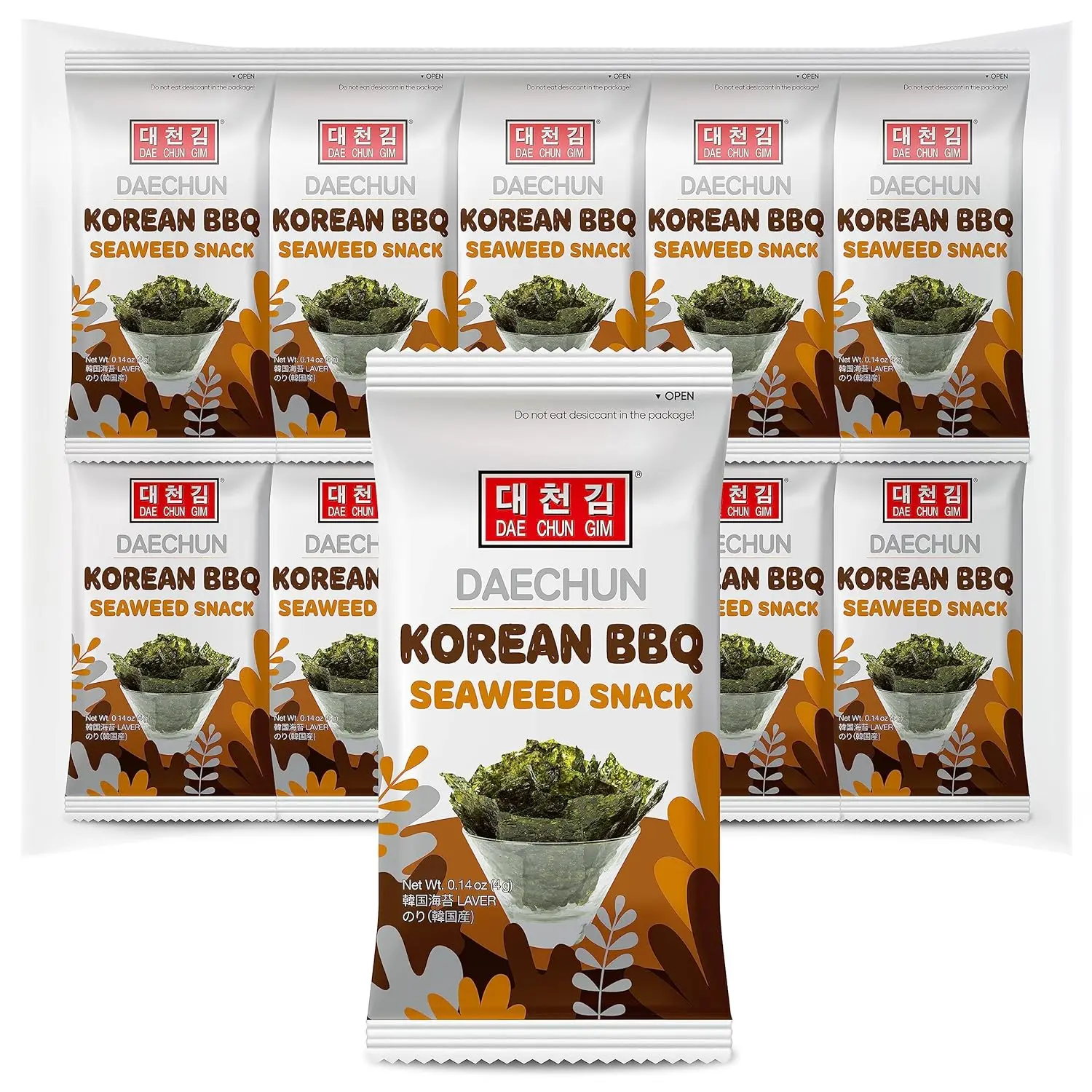 Daechun Laver BBQ seaweed snack Pack of 20, Product of Korea