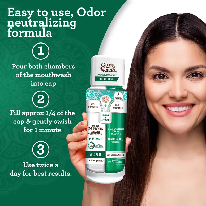 GuruNanda Dual Barrel Breath Harmonizer Mouthwash- Wild Mint - 20 oz 4