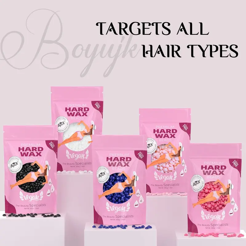 Wax Beads, BOYUJK Professional 500g Hard Wax Beads for Full Body, Facial and Legs, Painless Gentle Hair Removal Wax Beads for Women and Men (5 packs of 100g, Multi-colour) Comfort Cosmetic 2