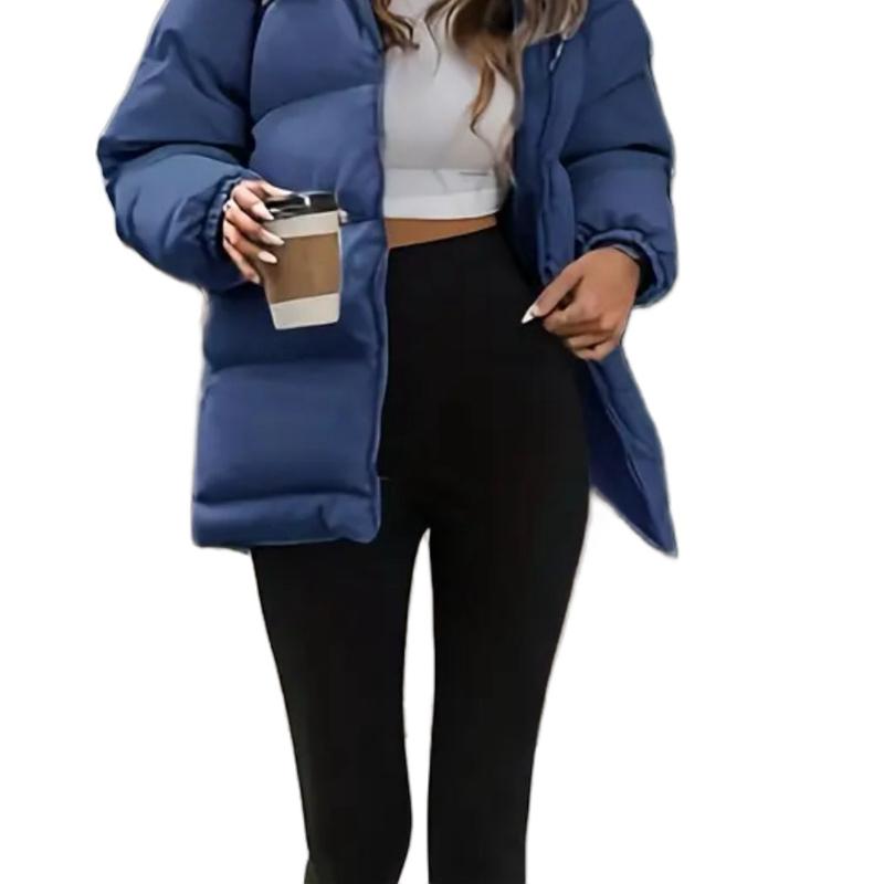 Women's Mid Length Belted Puffer Jacket with Large Pockets and Water Repellent Fabric - Strap, Tops, Cloth, Collar, Fleece, Traditional, Womenswear 3