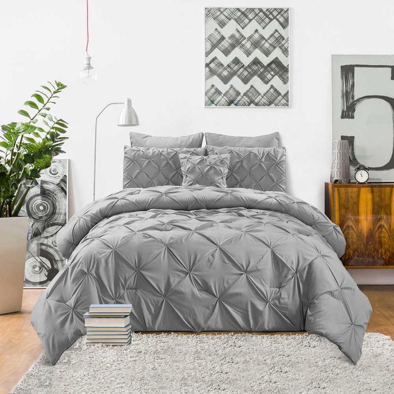 Microfiber Pintuck Pinch Pleat Duvet Cover Sets with Pillowcase Ultrasoft Brushed Easy Care Machine Washable Single Double King SuperKing Size White Bedding Set Grey Covers 8