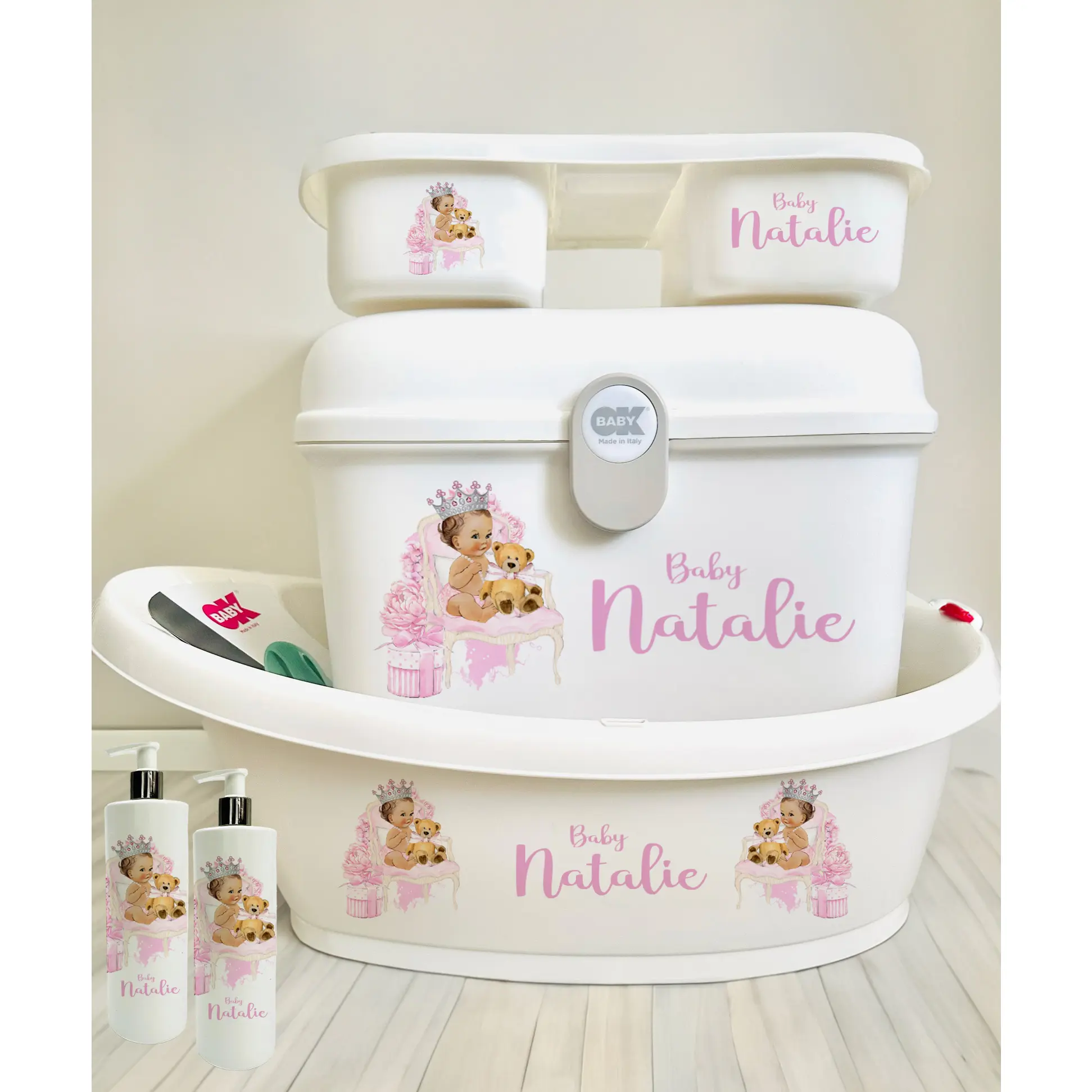 Ok Baby Personalised Bath Set Throne Baby Pink first  baby