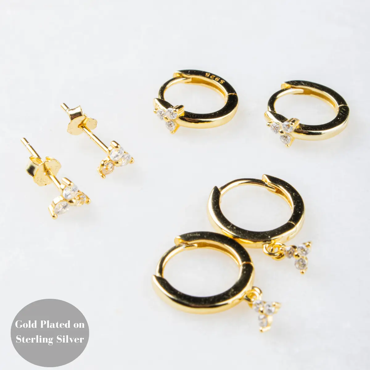 Florence set of three pairs of earrings- Gold plated on sterling silver.