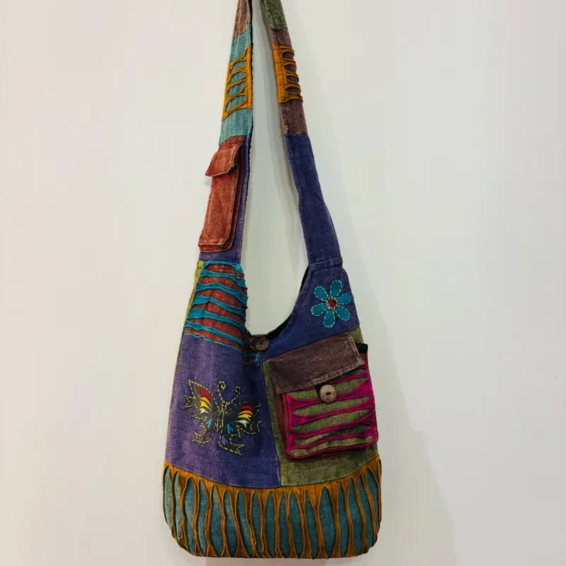 Hippie Crossbody, Boho Cotton Embroidered Bag with Zip Closure 8