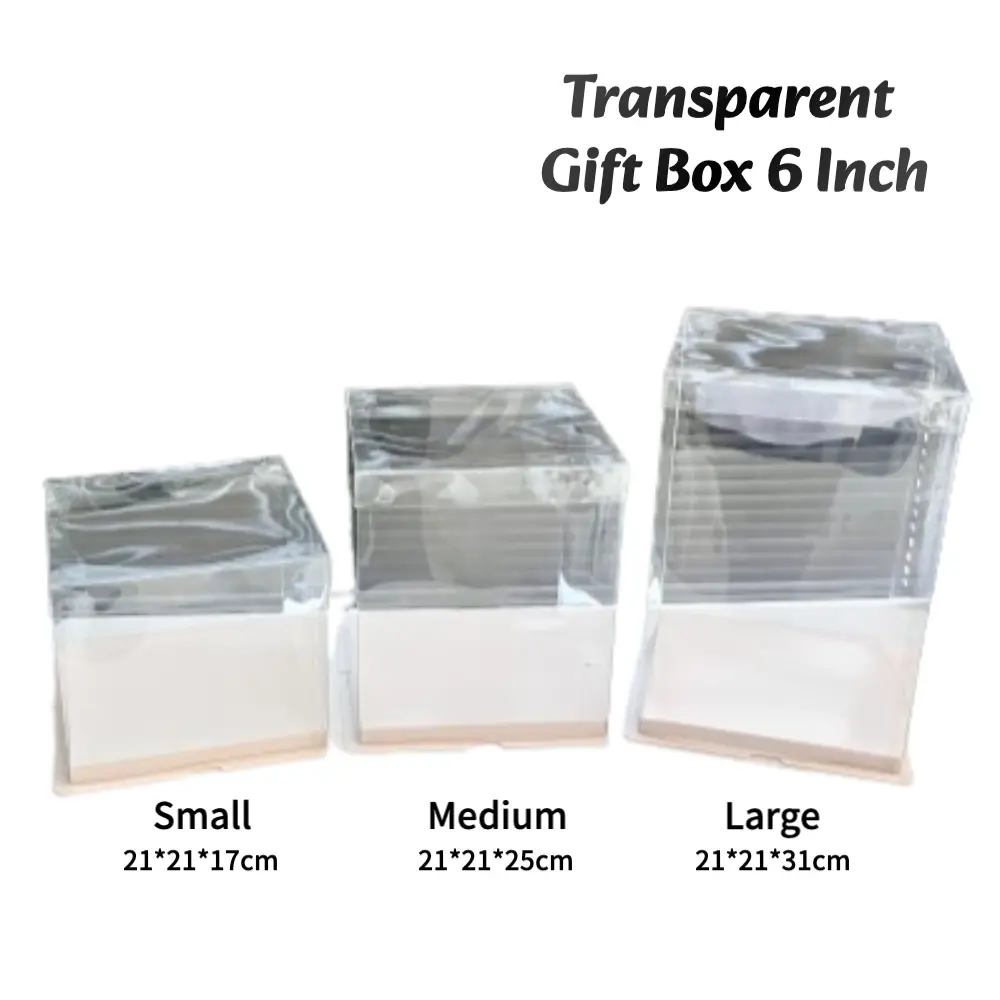 Transparent Gift Wedding Birthday Cake Clear Plastic Box with Lid 6 Inch(21*21cm)-S(17cm)/M(25cm)/L(31cm)
