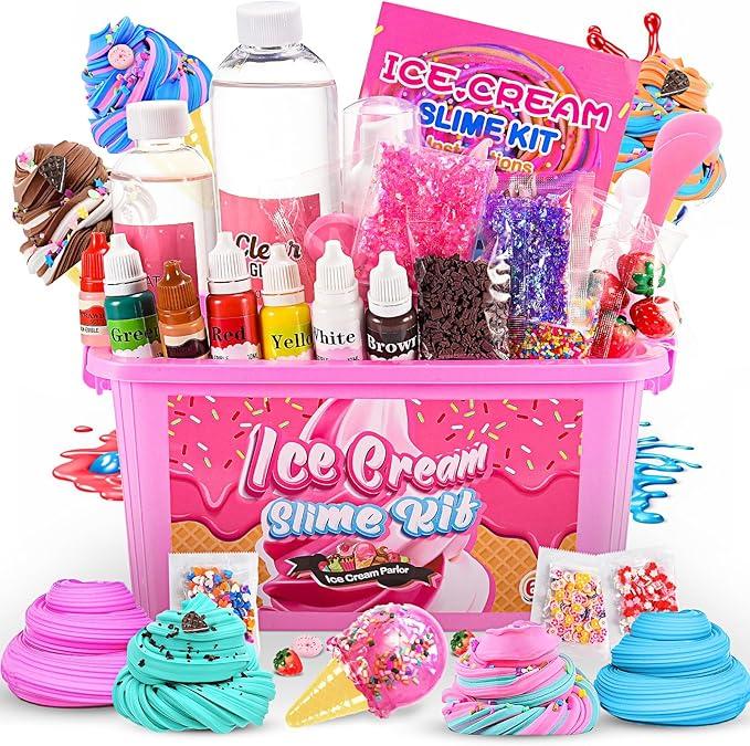 Slime Kits for Girls, 6 7 8 9 10 11 12 Year Old Girl Gifts Craft Kits for Kids Toys for 6-12 Year Old Boys Girls Ice Cream Slime Making Kit Girls Toys Age 6-12 Birthday Gifts for Kids 0