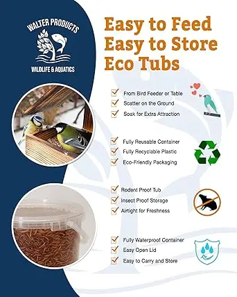 Walter’s Meal Worms (1L Tub) - Dried Mealworms for Birds, Bird Food in Stay Fresh, Easy Tubs 5