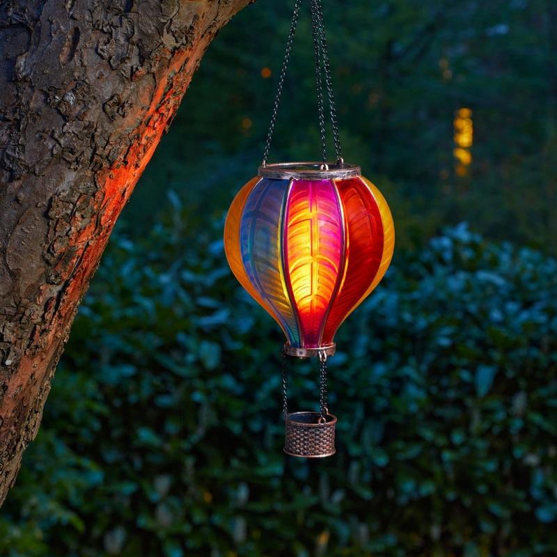 Rainbow OR Fiesta Flaming Balloon Smart Solar Hanging Lantern LED Flickering Flame 1