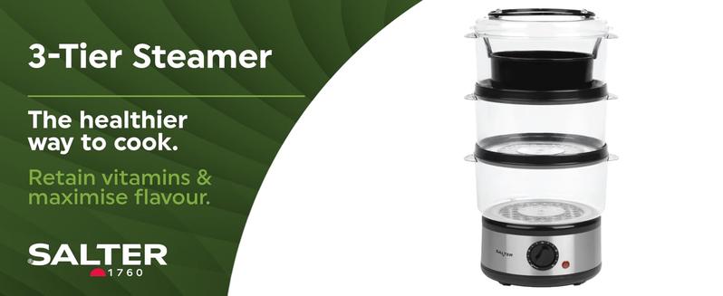 Product Introduction of 3 Tier Electric Food Steamer - 7.5L, Stackable Steaming Baskets, Dishwasher Safe, BPA Free Includes Rice Bowl, 60 Minute Timer, Compact Storage, Healthy Cooking Vegetables & Fish, 500W, EK2726 0