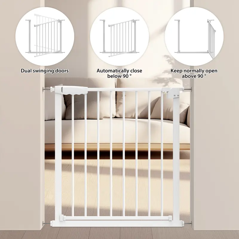 Portable Baby Gate Baby Safety Guard Gate 75-82 cm for Indoor Outdoor Stair Hall Doorway, Opens to Both Sides with One Hand,Dual swinging doors,Automatically Close 1