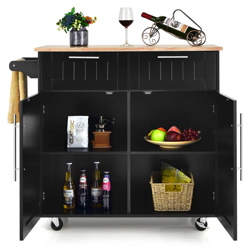COSTWAY Rolling Kitchen Island with 2-Door Storage Cabinet 3