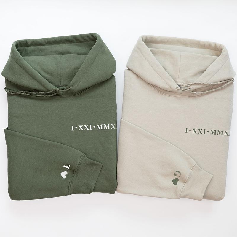 Custom Roman Numeral Hoodie, Couples Matching hoodie with matching Sleeve 2