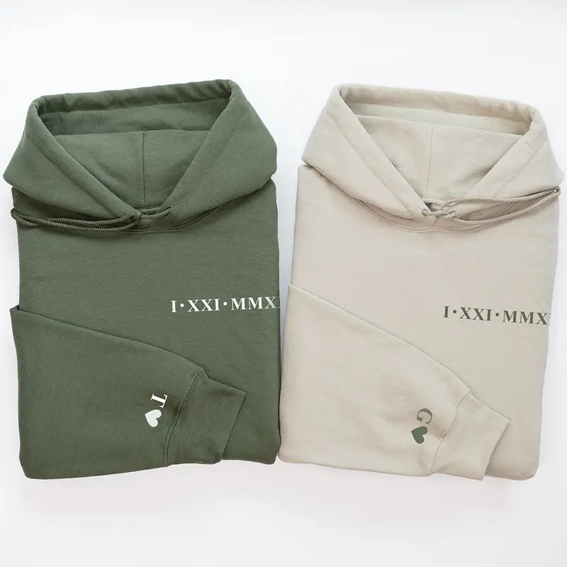 Custom Roman Numeral Hoodie, Couples Matching hoodie with matching Sleeve 2