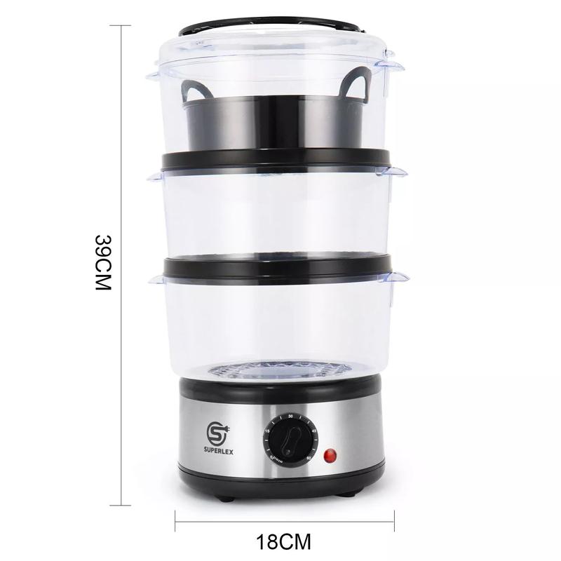 3-Tier Food Vegetable Meat Steamer Electric 7.5L Large With Rice Bowl 4