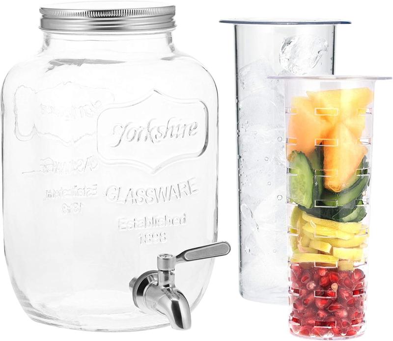 8L Glass Vintage Beverage Drinks Dispenser on Metal Stand Cocktail Jar with Tap  Mason Jar Serving Transparent Classic Drinkware Jug Bottle Set Pour Tin 6