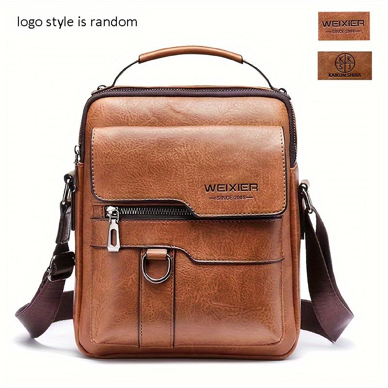 WEIXIER Casual Crossbody Bag - Sleek Multi-Pocket Shoulder Bag for Commuting, Square Handbag in Brown & Black, Durable PU with Polyester Lining, Zip Closure, Purse Crossbody 2