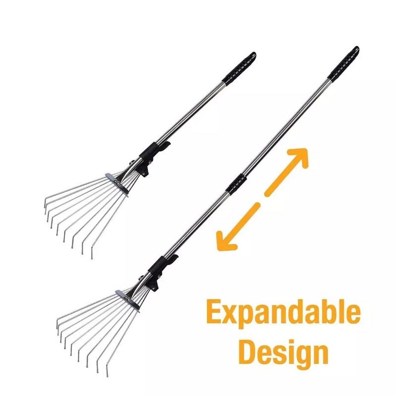 ADJUSTABLE TELESCOPIC METAL GARDEN RAKE LEAF TELESCOPIC HANDLE LAWN GRASS 2