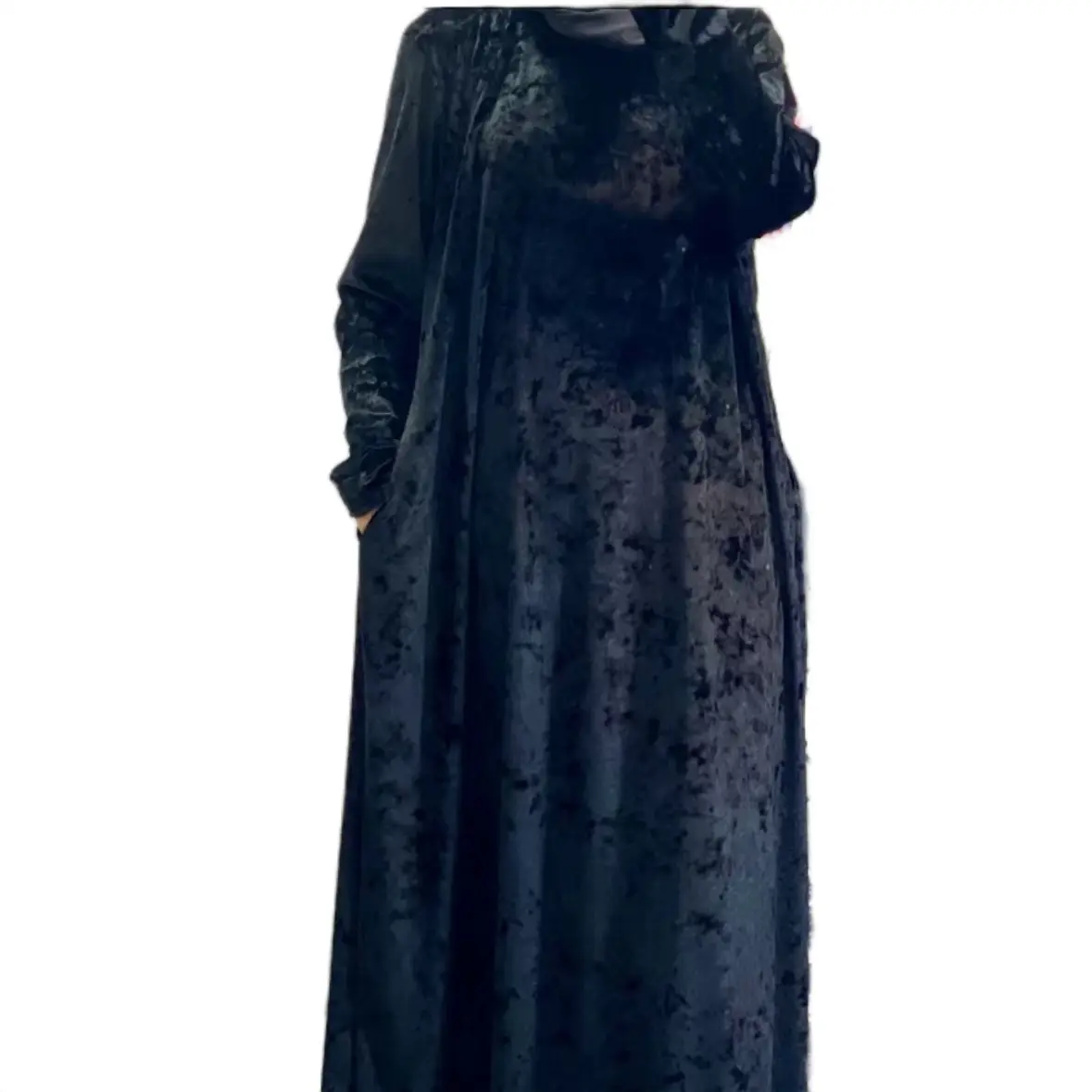 May modesty Luxurious Thick Velvet Exclusive Abaya with Pockets - Size 52-60 plain traditional