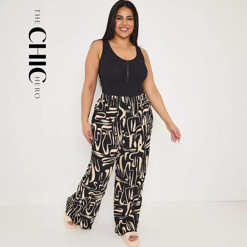 ChicHero Crinkle Abstract Print Dropped Shoulder Oversized Comfort Co-ord Shirt & Trousers 2