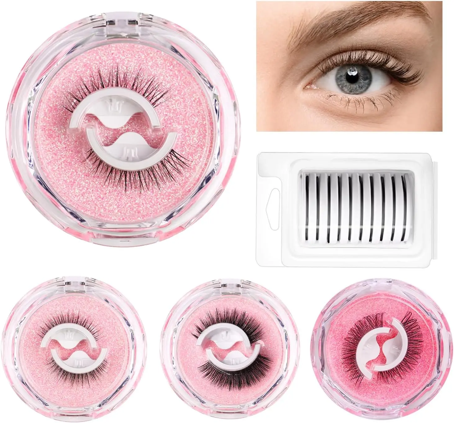 4 Pairs Self Adhesive Reusable Pre Glued 3D Lashes - Waterproof Natural Look False Eyelashes - Cosmetic, Makeup