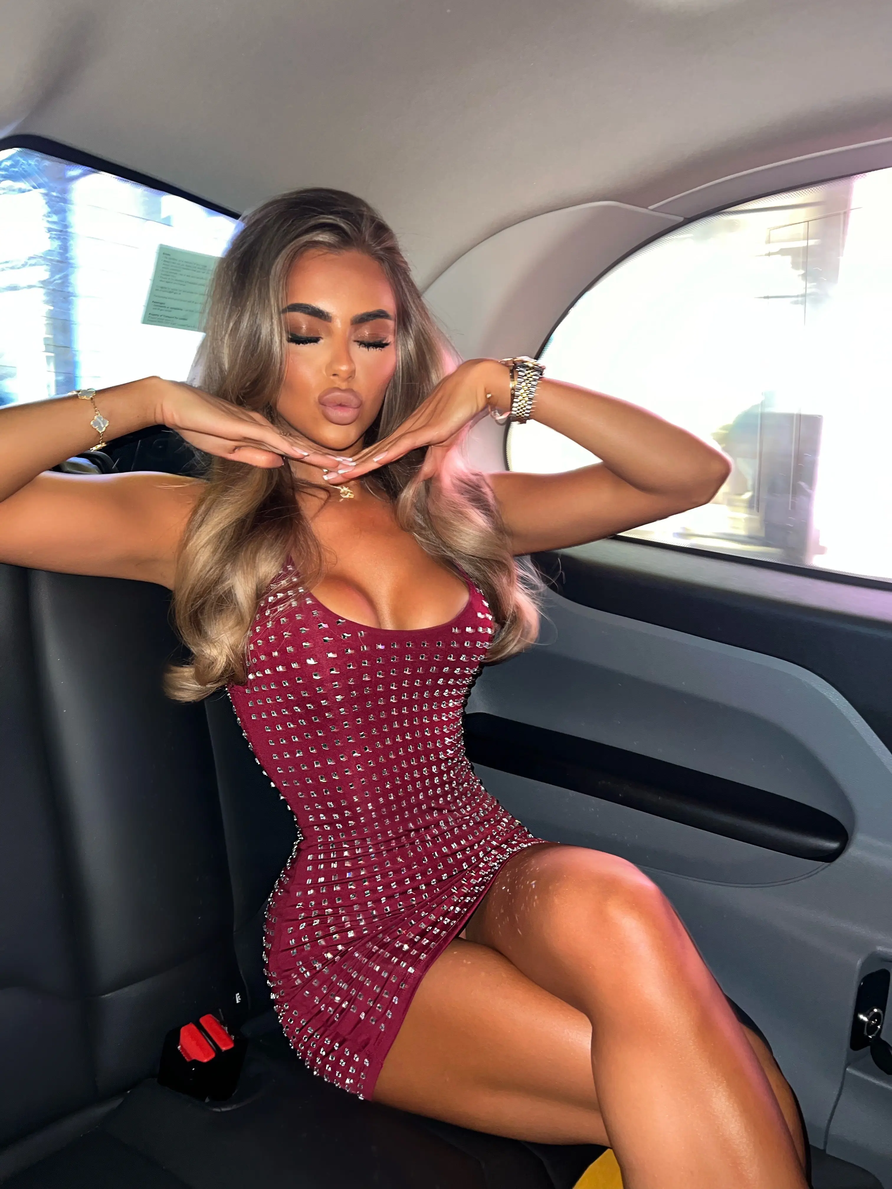 Kiara Diamanté Mini Dress - Cherry