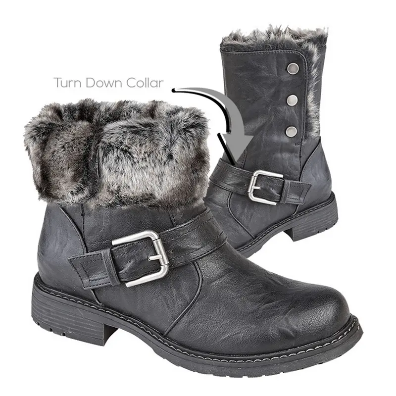 Womens Press Stud Fold Down Ankle Boot - Black 0