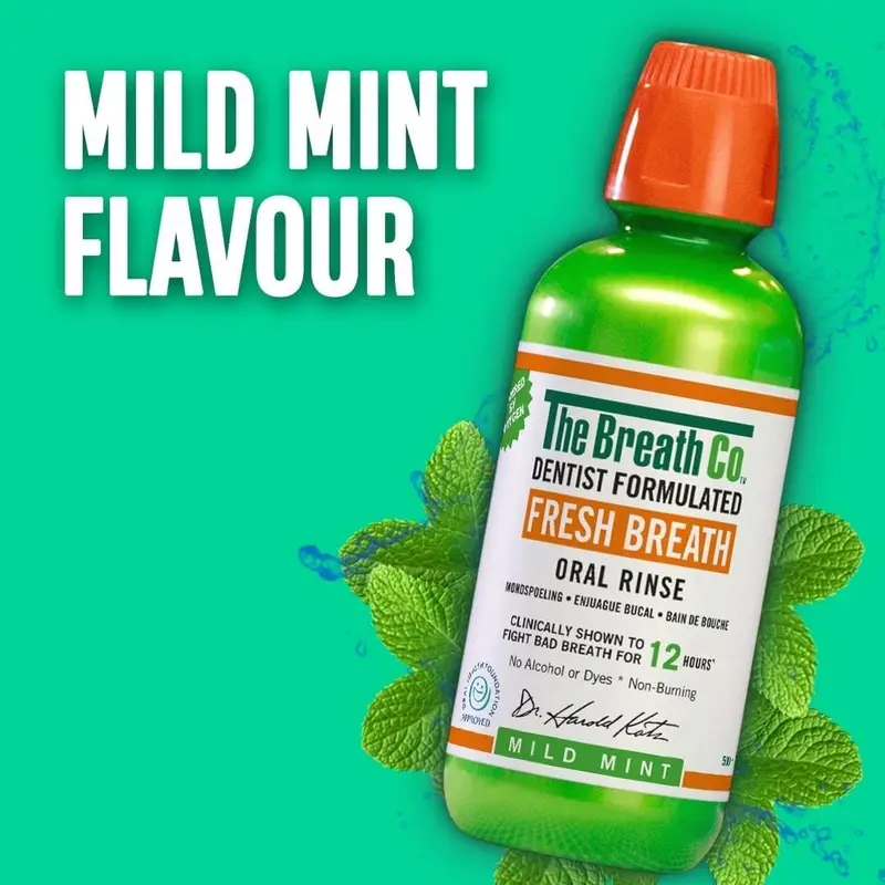 Breath Co. Alcohol-Free Mouthwash - Dentist-Formulated Oral Rinse for 12 Hours of Fresh Breath - Mild Mint Flavor, 500ml - Long-Lasting, Refreshing Clean Gentle 2