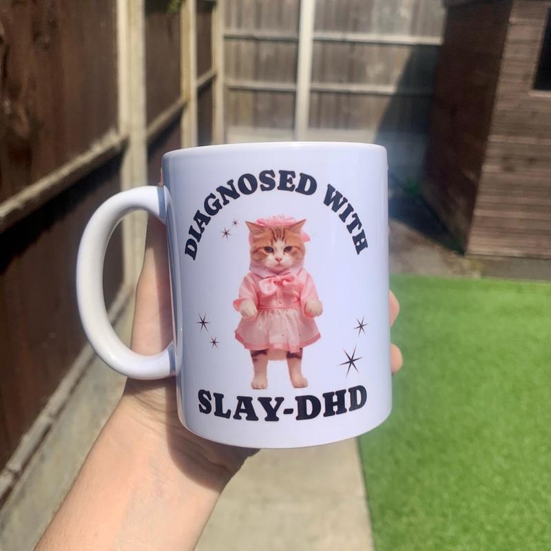 Funny slaydhd cat mug, adhd tea mugs obsession cute girly 4