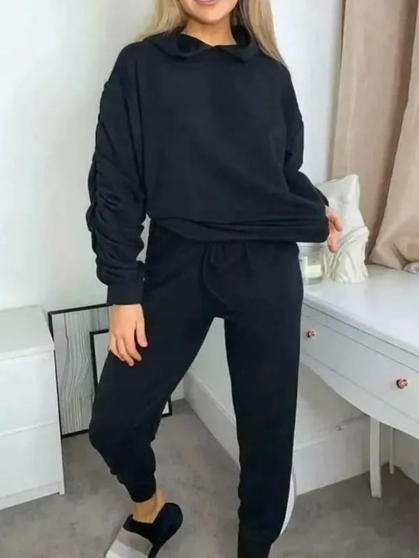 Women's Ladies Ruched Sleeve Hoodie top and Bottom Suit Lounge Set Tracksuit UK 1
