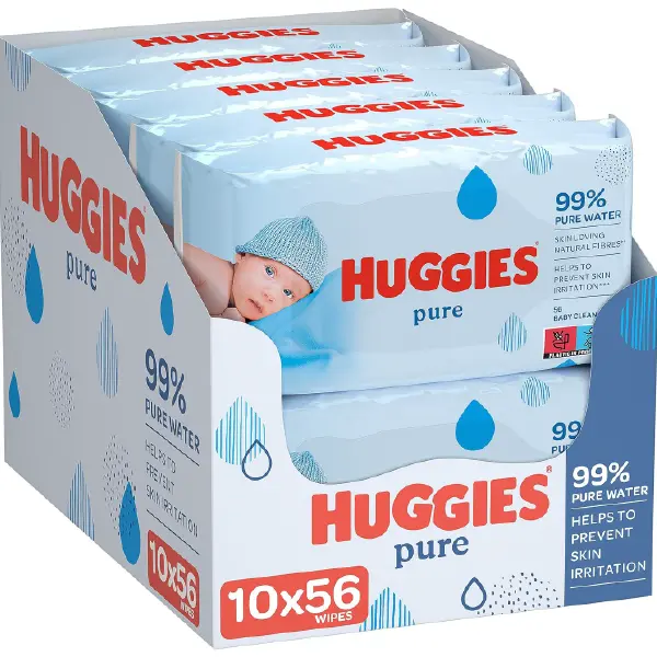 Baby Wet Pure Extra Care Wipes - Pure Baby Wipes - Pack of 10 (10 x 56 Packs, Total 560 Wipes) Maxi Pack for Gentle Cleaning and Protection huggies 0