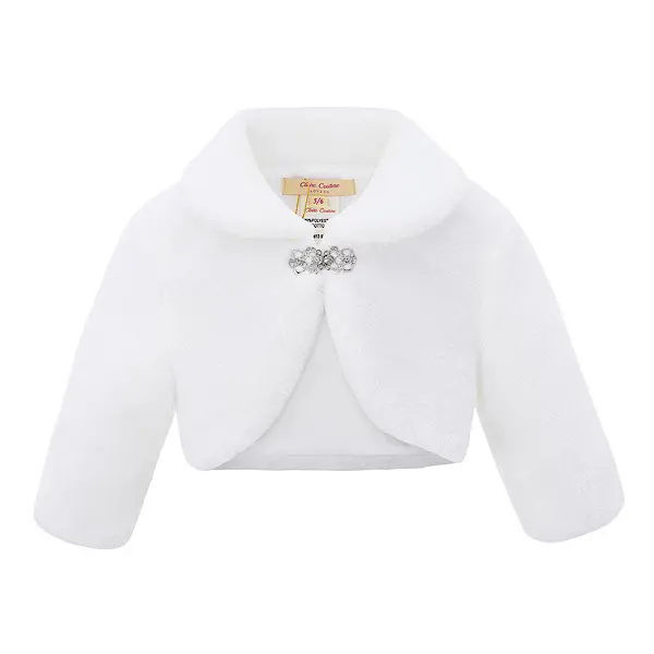 Kids Fur Bolero with Diamond Tee Clasp for Girls 4-13 Years - Plain Polyester Material